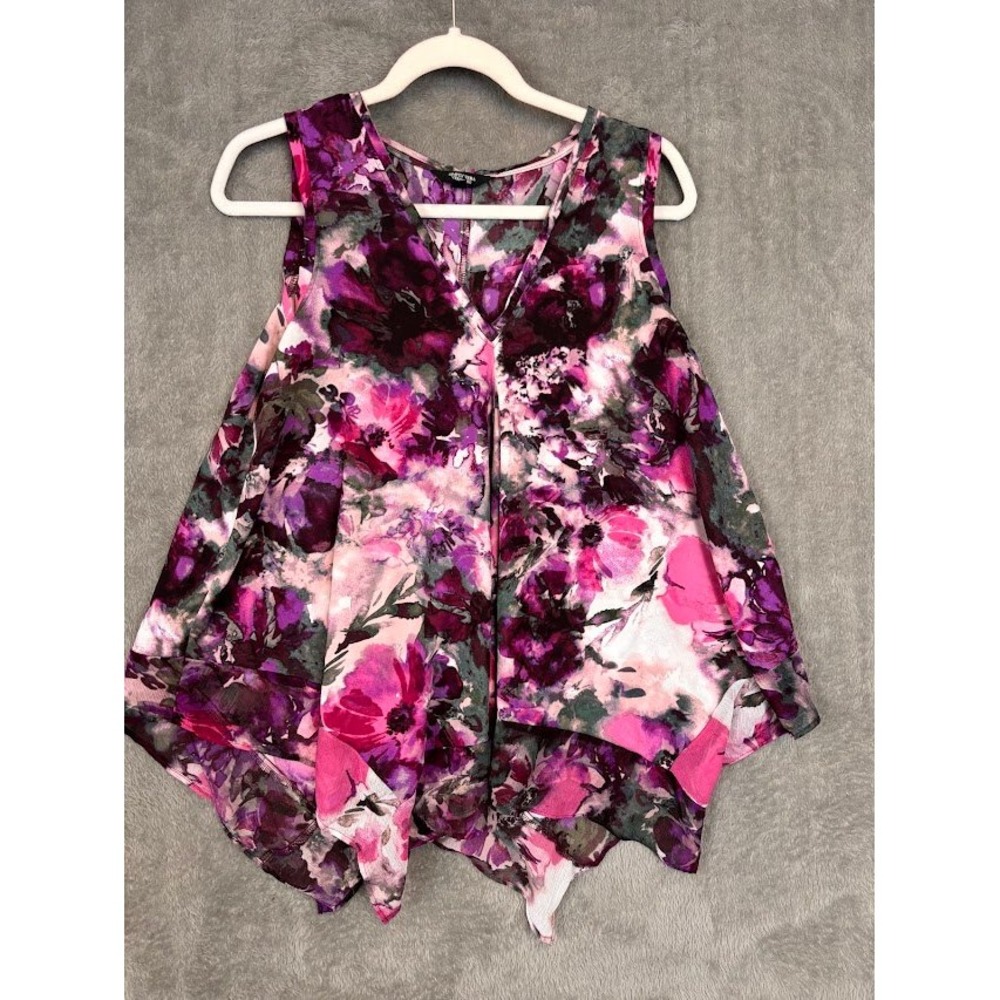 Simply Vera Vera‎ Wang Purple Floral Sharkbite Hem Sleeveless Blouse XS Fairy